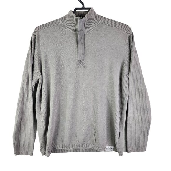 Men's Gray Calvin Klein Jeans Sweatshirt Ribbed Cotton Half-Zip Long Sleeve XL - Picture 1 of 12
